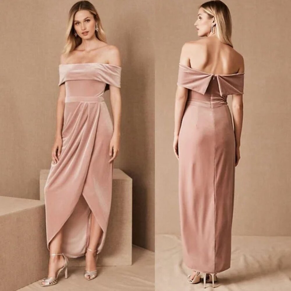 Anthro BHLDN Edison Off The Shoulder Velvet Tulip Dress sz2 NWT